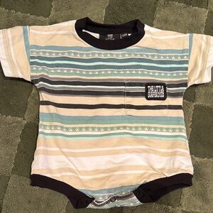 The Little Surferdude Striped Short-Sleeve Baby Bodysuit - Cream & Teal